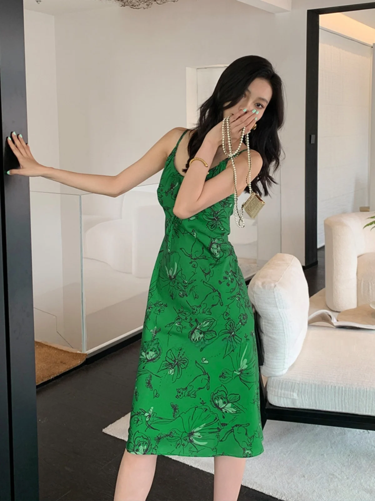 

ALONE SAVOR Dragon Joy een Floral Vintage Waist-Cinching Holiday Strap Dr Long Summer Gown Women's Faion Basic Sle