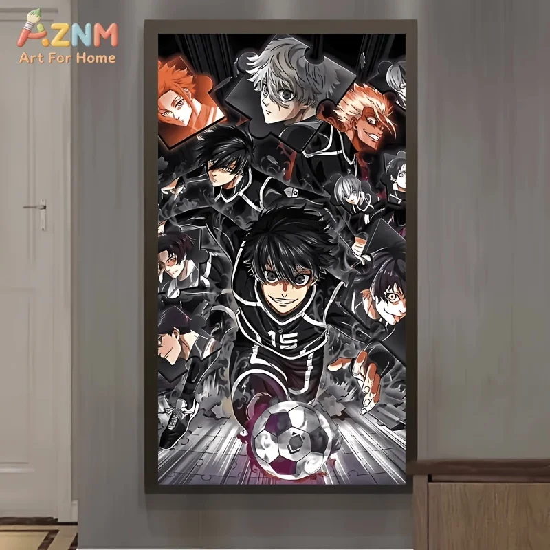 AZNM Blue Lock Soccer Team Dynamic Anime Canvas Wall Art Unframed Painting for Home Decor