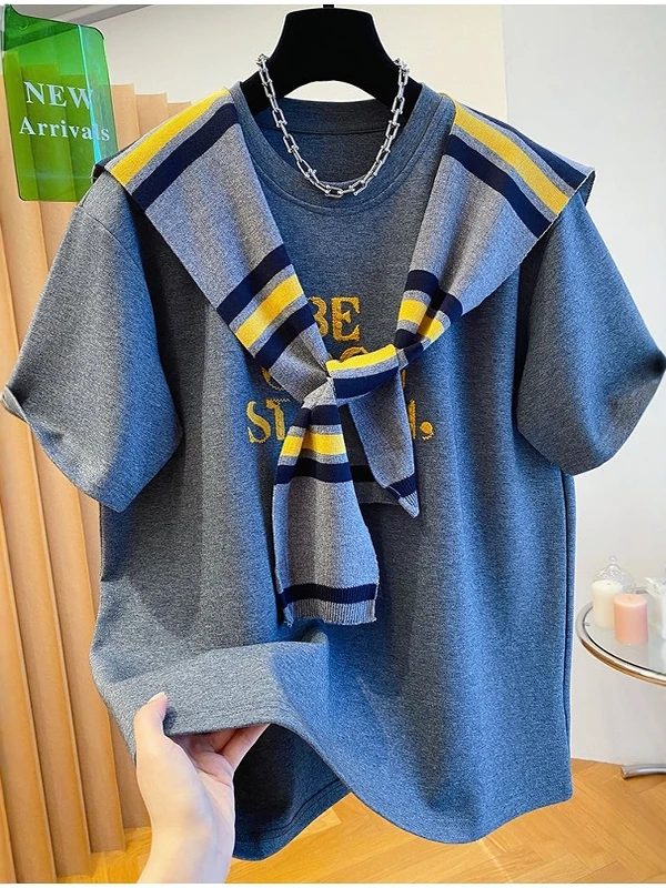 plus Size Women's Casual ort Sve T-irt with oulder Wrap Floing Korean Sle Loose Fit Breathable Comfortable Top