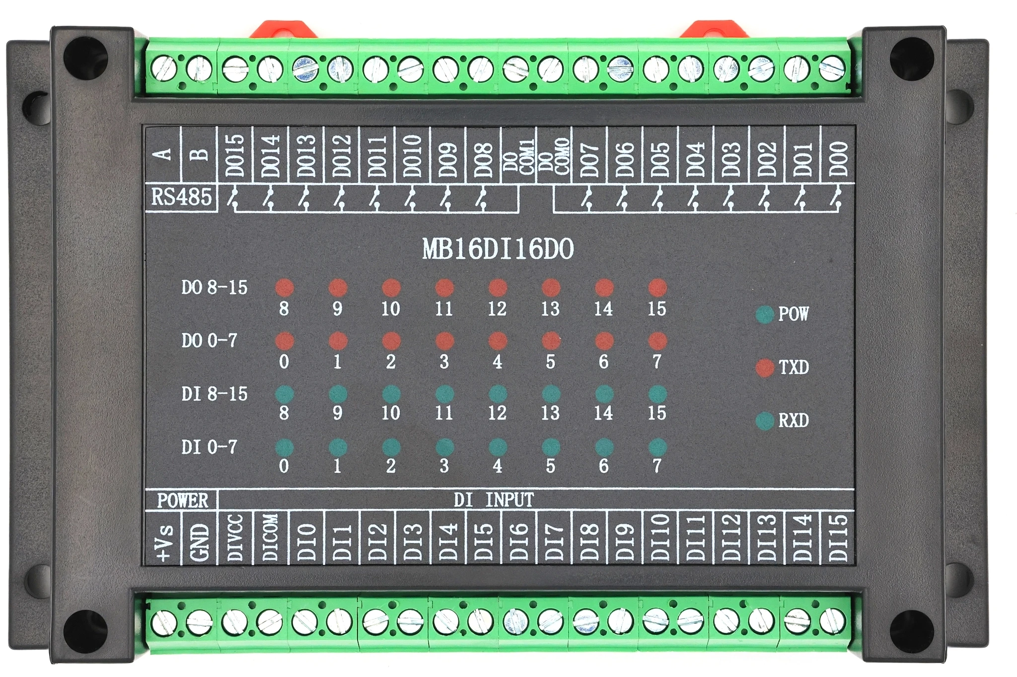 MB16DI16DO 16 channel switch input data acquisition 16 channel relay output module RS485 MODBUS-RTU communication