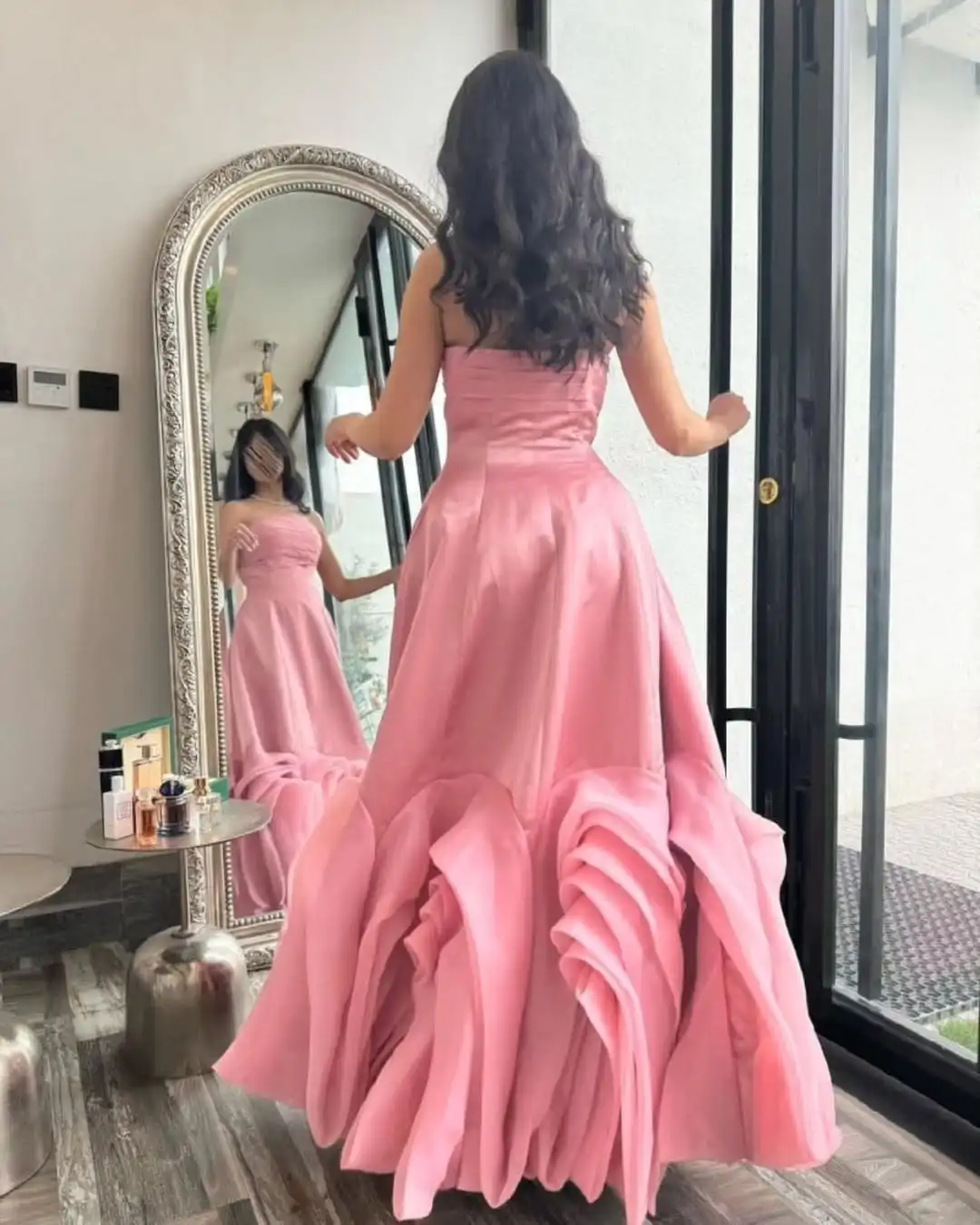 Customized Pink Strapless A-Line Evening Dresses Pleated Ruffles Elegant Wedding Party Dress For Women Formal Gowns Ankle Length