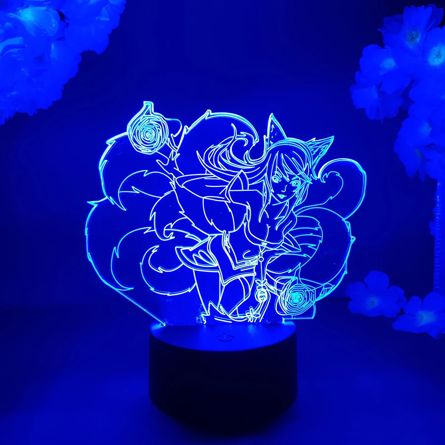 LOL League of Legends lampa do gier Ahri dziewięć ogoniasty Fox 3D Led RGB lampki nocne stół do pokoju do gier kolorowa dekoracja
