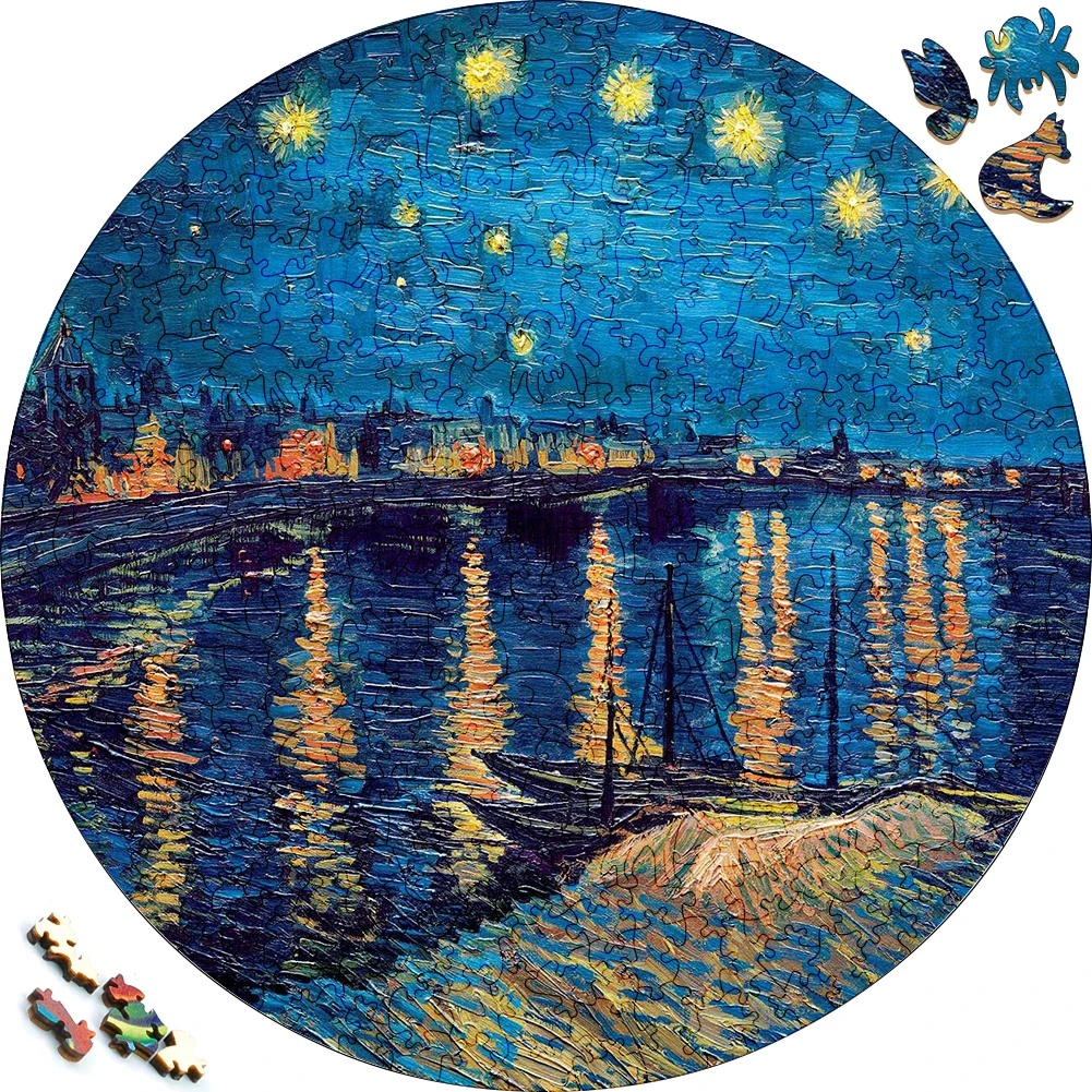 

Beautiful Wooden Puzzles Seaside Night Scene Oil Painting Wood Jigsaw Puzzle Craft Irregular Family Interactive Puzzle Gift