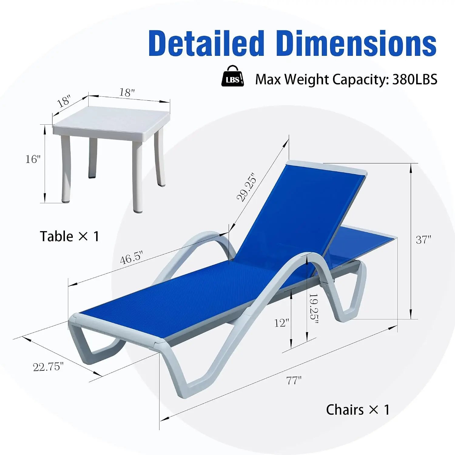 Aluminum Patio Chaise Lounge 5-Position Adjustable Backrest Wheels Reclining Armrest Side Table Outdoor Poolside, Customized