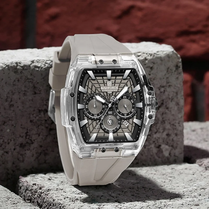 NF6113 NAVIFORCE Men's Multifunctional Chronograph Watch Luminous Hands Calendar Running Seconds 5ATM Waterproof Silicone Strap