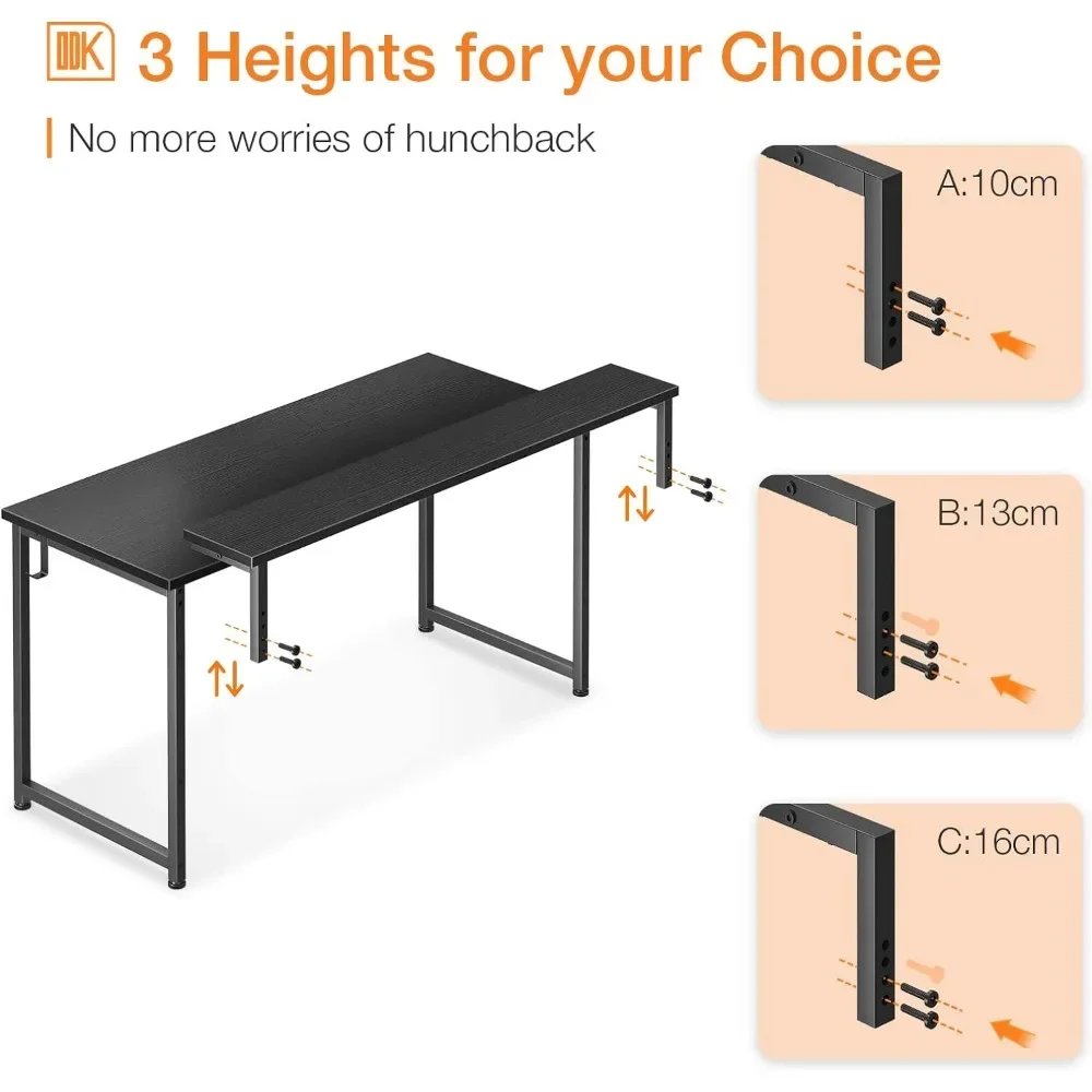 Computer Desk with Adjustable Monitor Shelves, 55 inch Home Office Desk with Monitor Stand, Writing Desk, Study Workstation