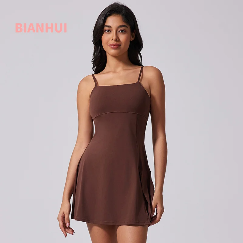 

BIANHUI Anti-Exposure Tennis Skirt Base Layer Sports Backless Dress With Chest Pad Breathable Outdoor Yoga Fitness Sportswear