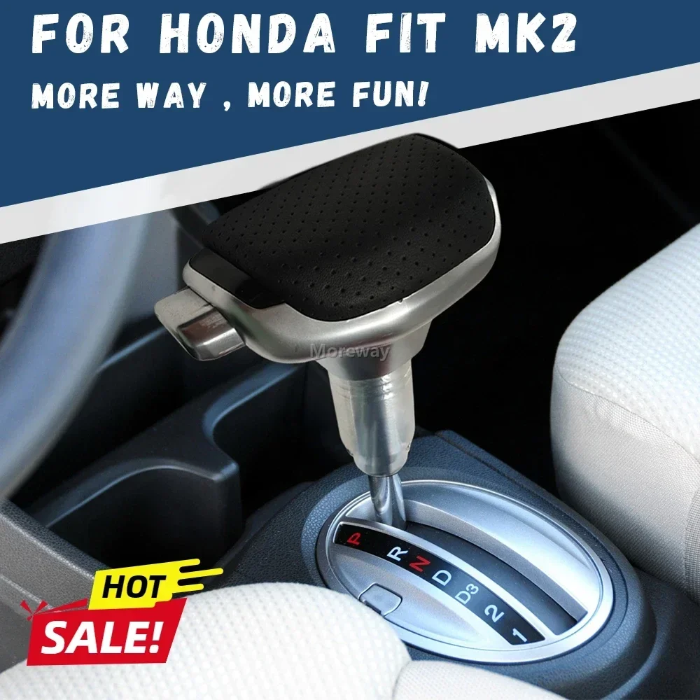 

Auto Upgrade Leather Gear Stick Shift Knob Handle Shifter with Button for Honda Jazz Fit Mk2 2010 2011 2012 Interior Tunning