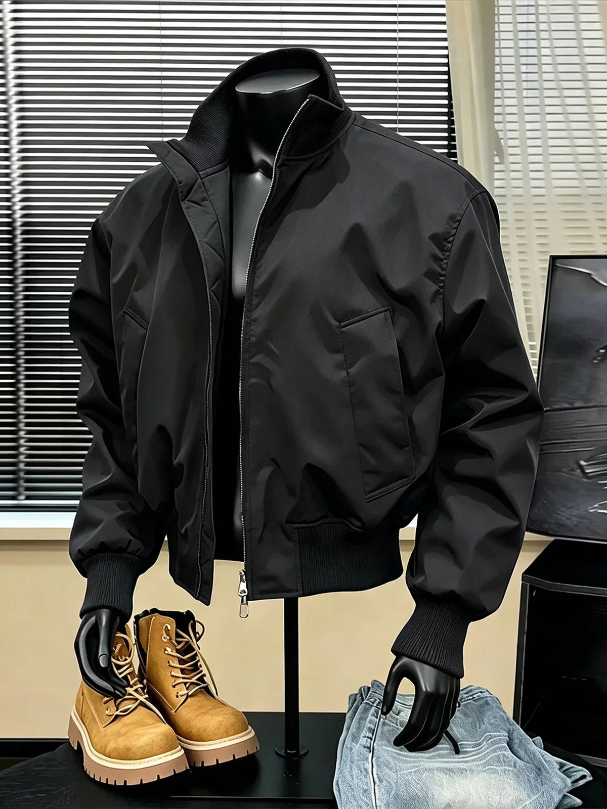 Cleanfit American Style Short Workwear Jacket Men's Autumn Stand Collar Baseball Flight Outerwear Black Three-Proof Coat