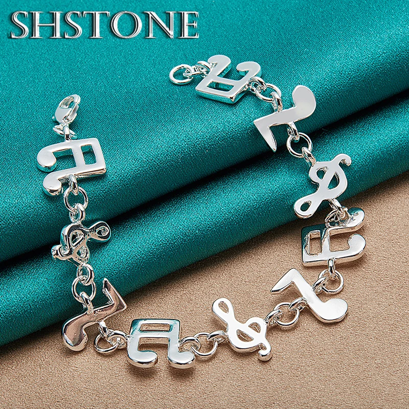 925 Sterling Silver Bracelets Music Symbol Chain Bracelet For Women Birthday Party Fashion Charm Jewelry Lady Gifts Accessories