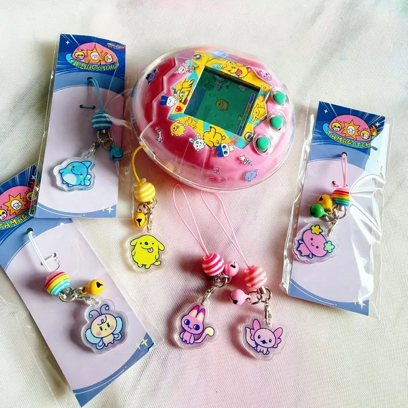 Image of Tamagotchi-Stil Cartoon Acryl-Anhänger Handyband Taschenanhänger mit Kleiner Glocke Niedliches Deko-Accessoire