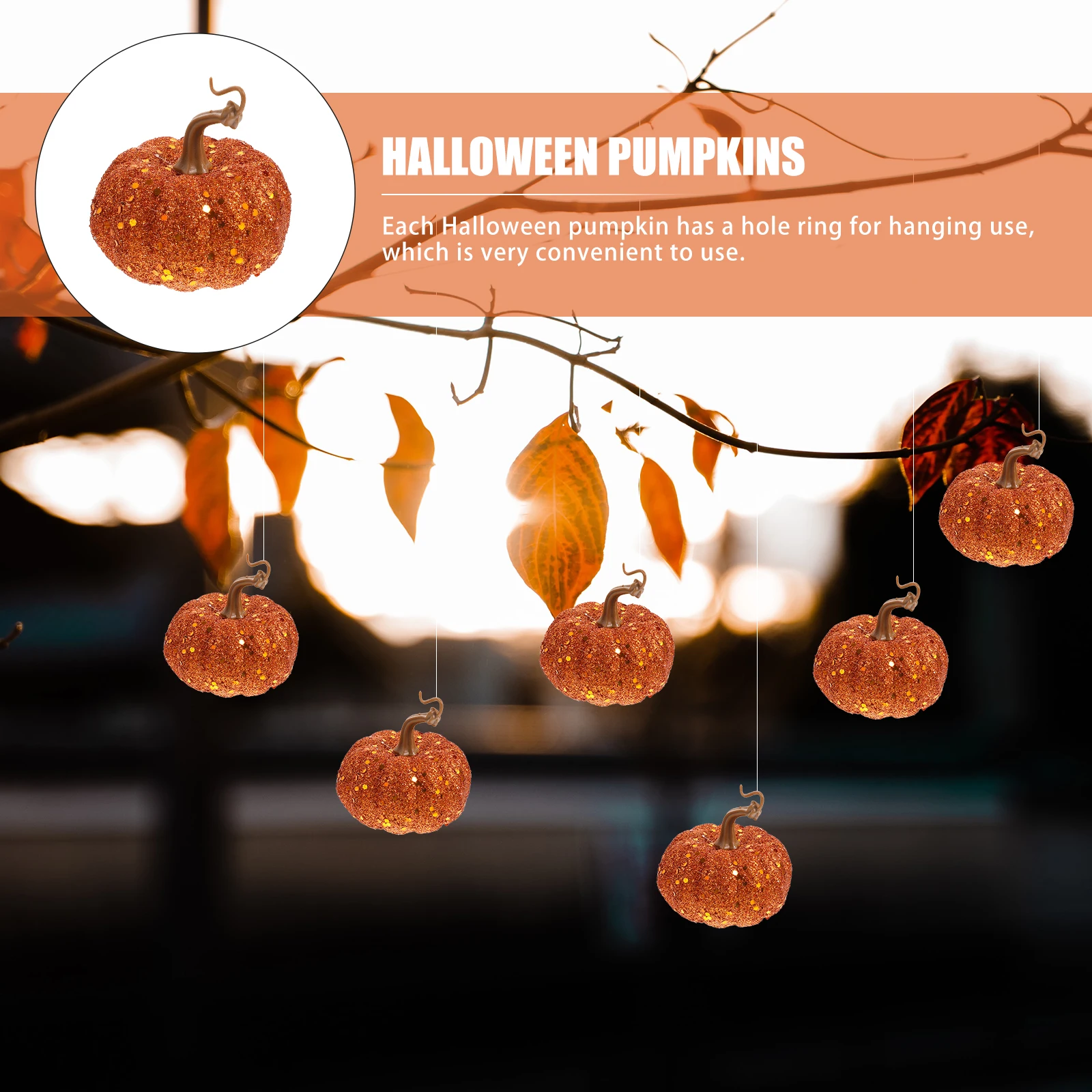 6pcs Simulated Foam Pumpkin Pendant Halloween Artificial Pumpkins Hanging Crafts Decorative Foams DIY Ornaments Sequined