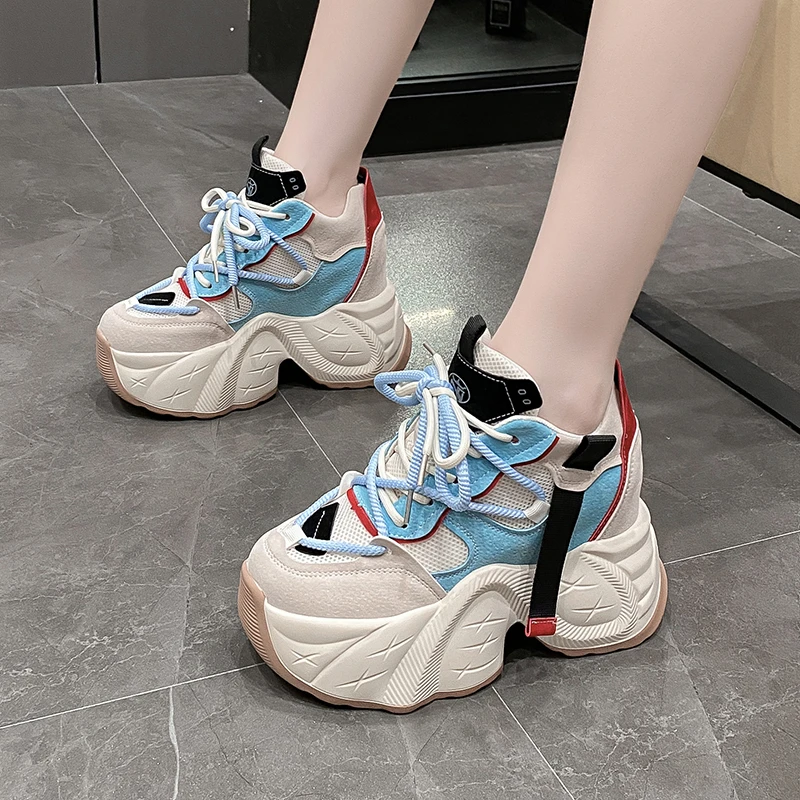 Kobiety Chunky Sneakers New 2024 Autumn High Platform Mesh Dad Shoes Women Casual Trainer Sneakers Thick Sole Vulcanize Shoes 11CM