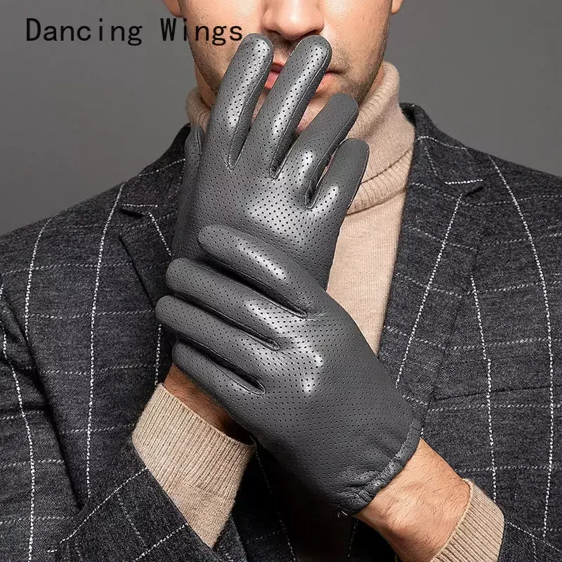 100% Male Sheepskin Leather Gloves Men's Driving Gloves Thin Breathable Touch Screen Mittens