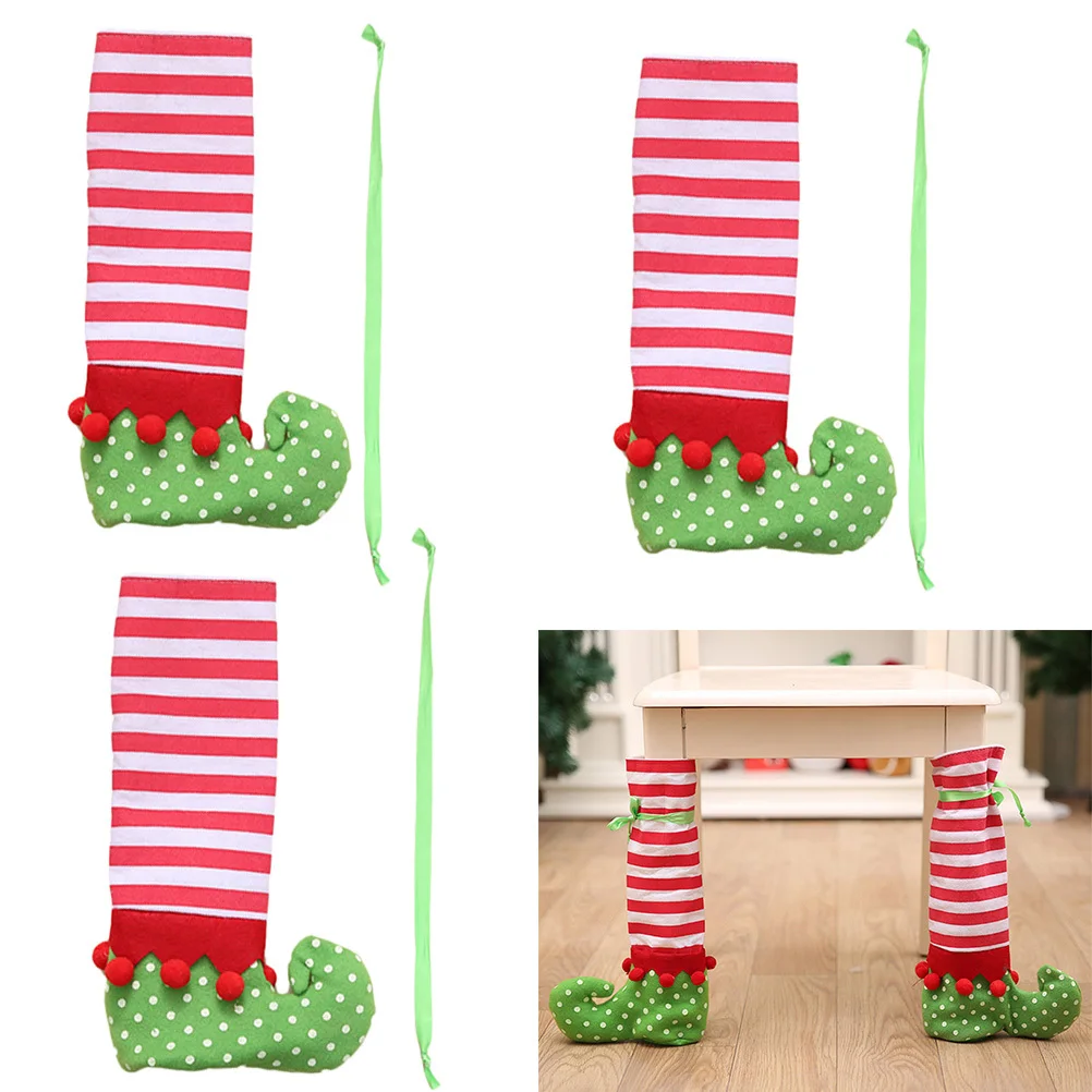 

3Pcs Christmas Table Leg Covers Chair Leg Covers Red White Stripe Pattern Festive Party Decor Home Holiday