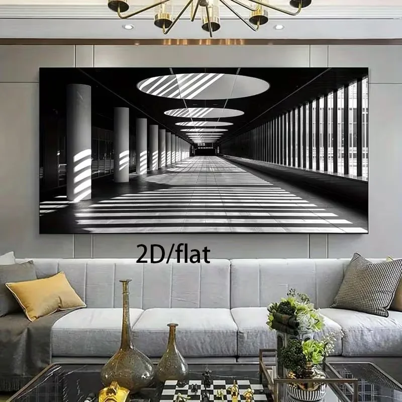 (1PC Unframe)2D Flat, 1pc 2D Frameless Canvas Painting, 2D Flat, Oversized Modern Minimalist Canvas Poster - Black and White In