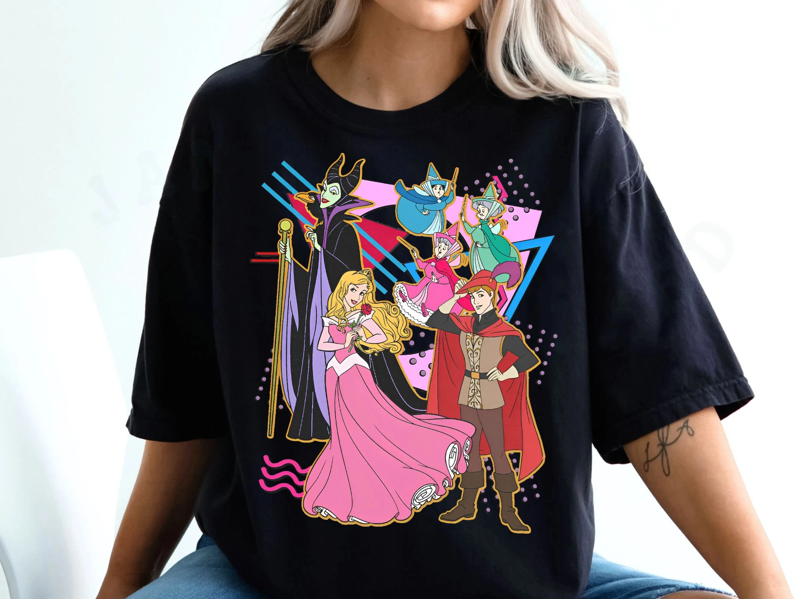

Retro 90s Sleeping Beauty Character T-shirts, Disney Princess Aurora/Maleficent T-shirts, Disney Holiday Gifts