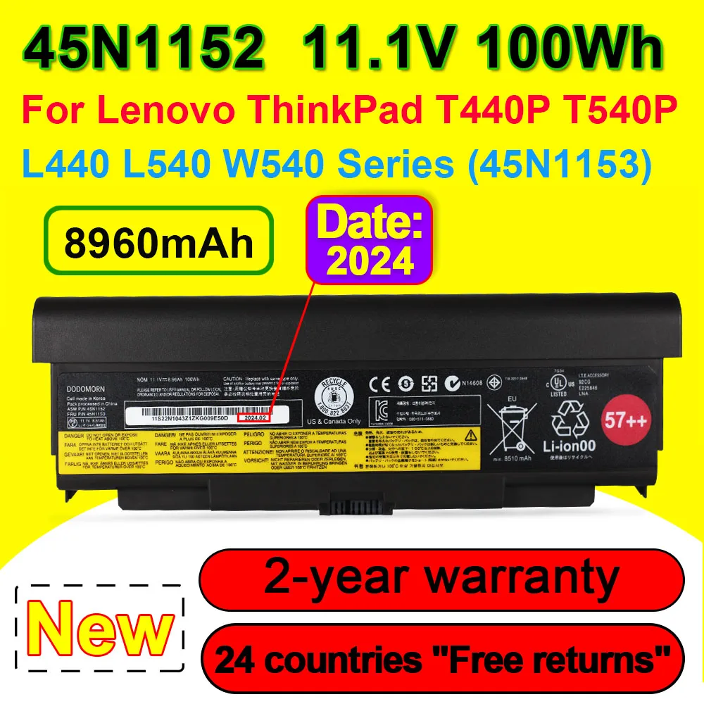 

8960mAh 57++ 45N1152 45N1153 Laptop Battery For Lenovo ThinkPad T440P T540P L440 L540 W540 Series 45N1145 45N1147 45N1149