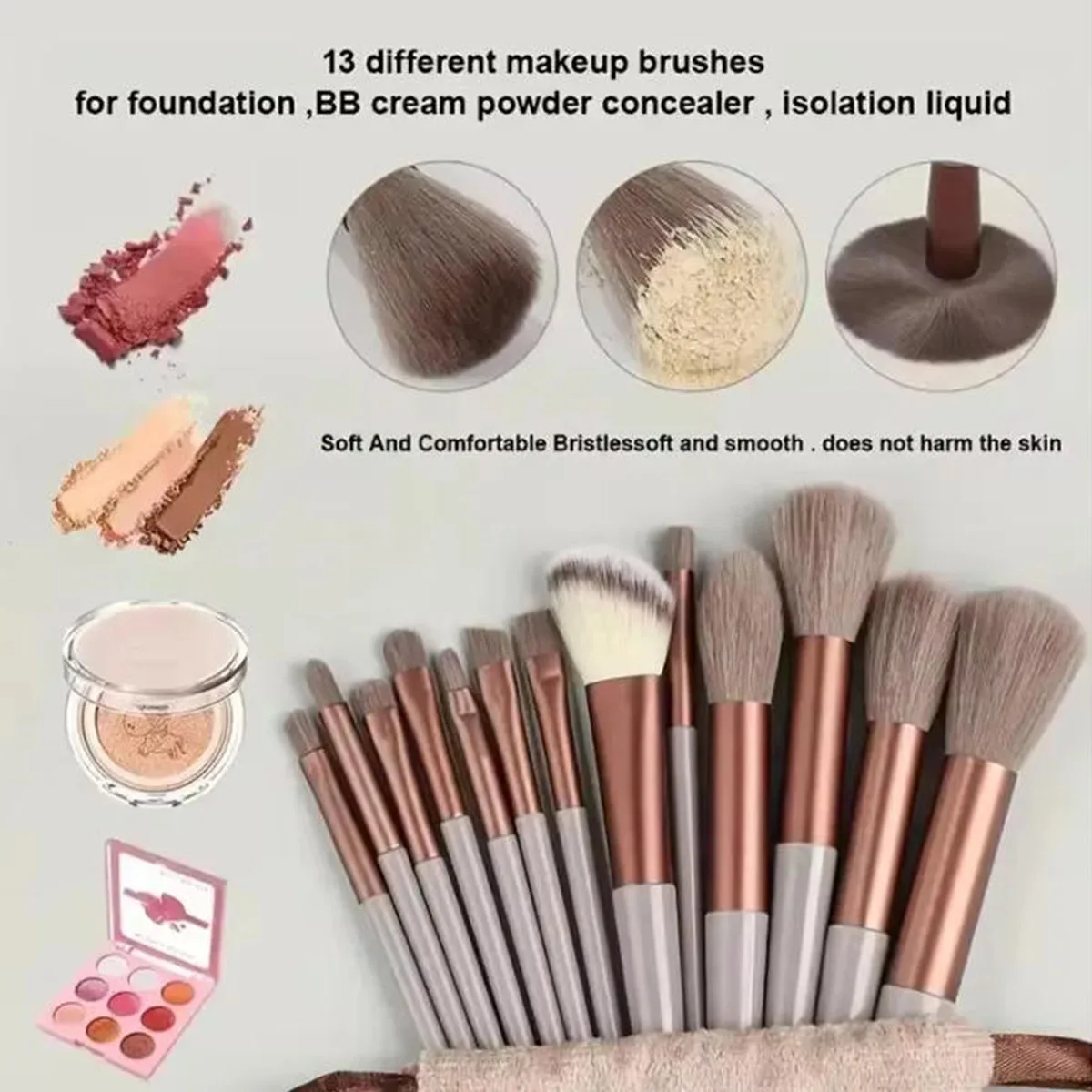 13PCS Pink/Green Makeup Brush Set Soft And Fluffy Makeup Powder Eye Shadow Makeup Tools Storage Bag Makeup Essential Portable