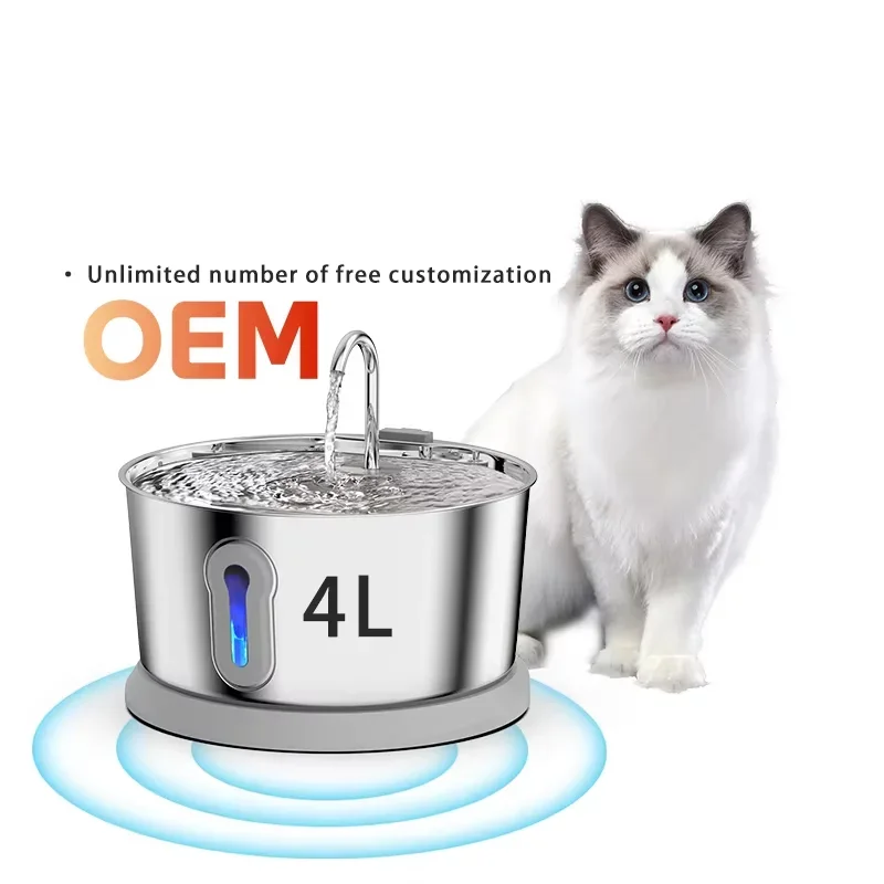 

CANBOUN Pet Water Dispenser 5000mAh Radar Sensor Wireless Battery 4L 304 Stainless Steel Water Fountain For Cats Classic Faucet