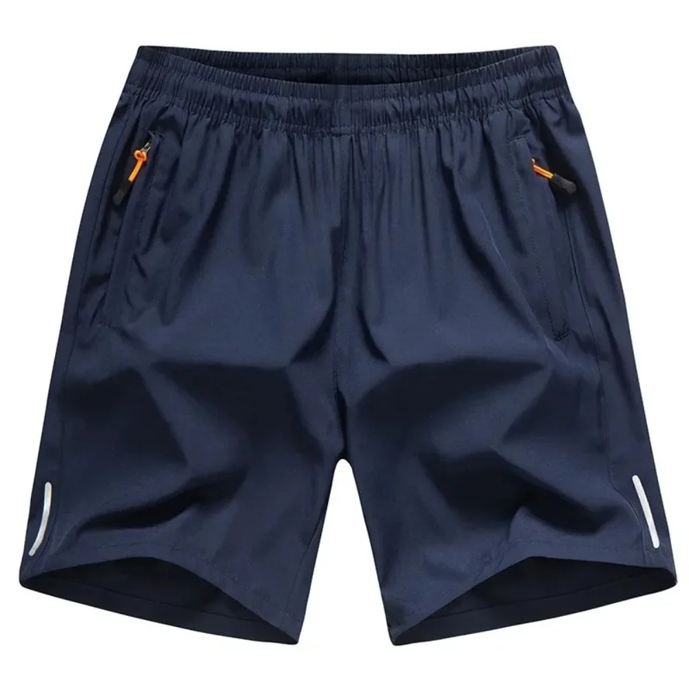 Comfortable Ice Silk Men's Athletic Shorts Breathable Quick Dry Running Shorts Drawstring Zip Pockets Gym Shorts Summer Wear