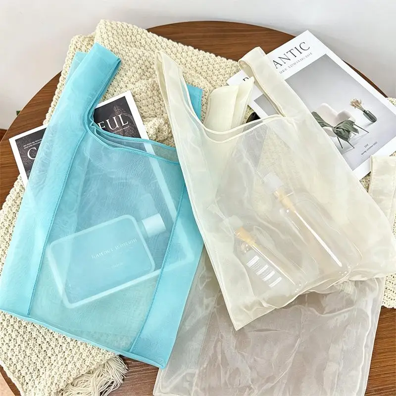 1 Stück hochwertige Organza-Tragetasche, mehrfarbig, große Kapazität, Einkaufstasche, Stofftasche zur Aufbewahrung, Einkaufstasche – Detail 5
