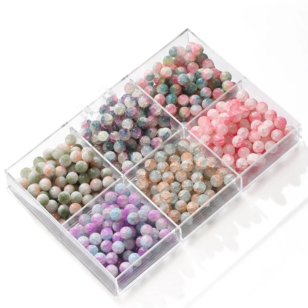 20Pcs Multi Colored Glass Protein Jade Beads Frosted Ice Cracked Straight Hole Beads DIY Jewelry Materials Accessories Wholesale