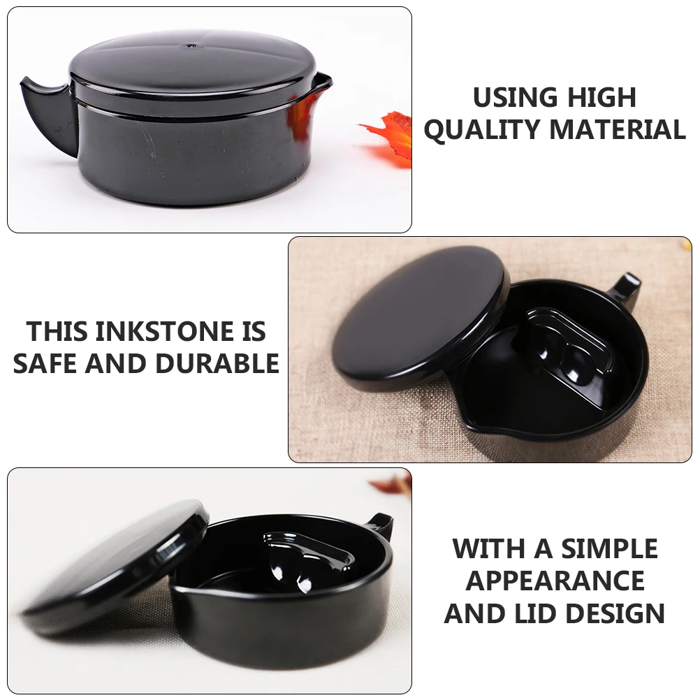 

Multifunctional Ink Pool Painting Multipurpose Disc with Cover Calligraphy Inkstone Plate Practical Lid Bracket Storage Holder