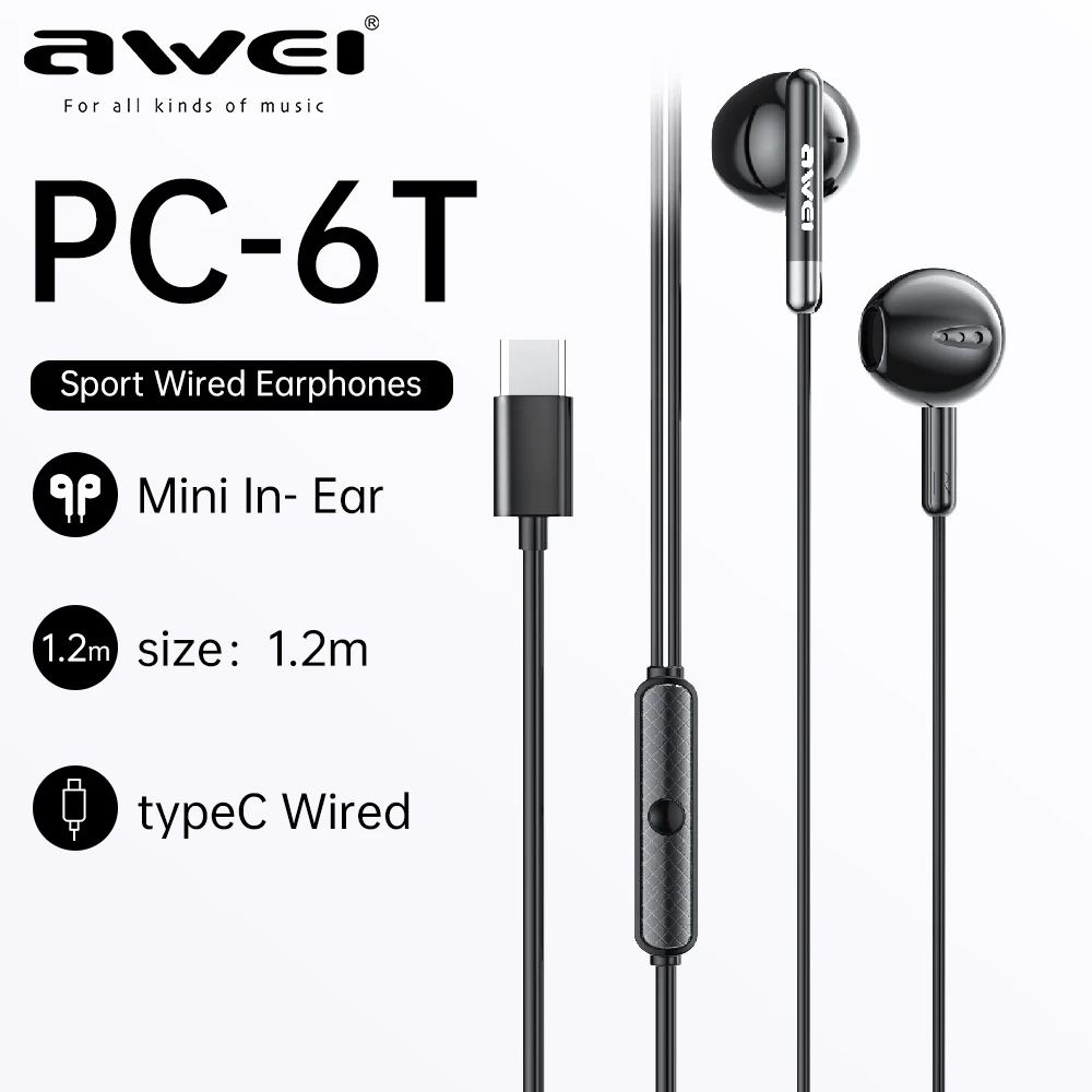 

Awei Wired Headphones In-Ear Headset Wired Earphones With Mic Volume Control Compatible For All Mobile Phones