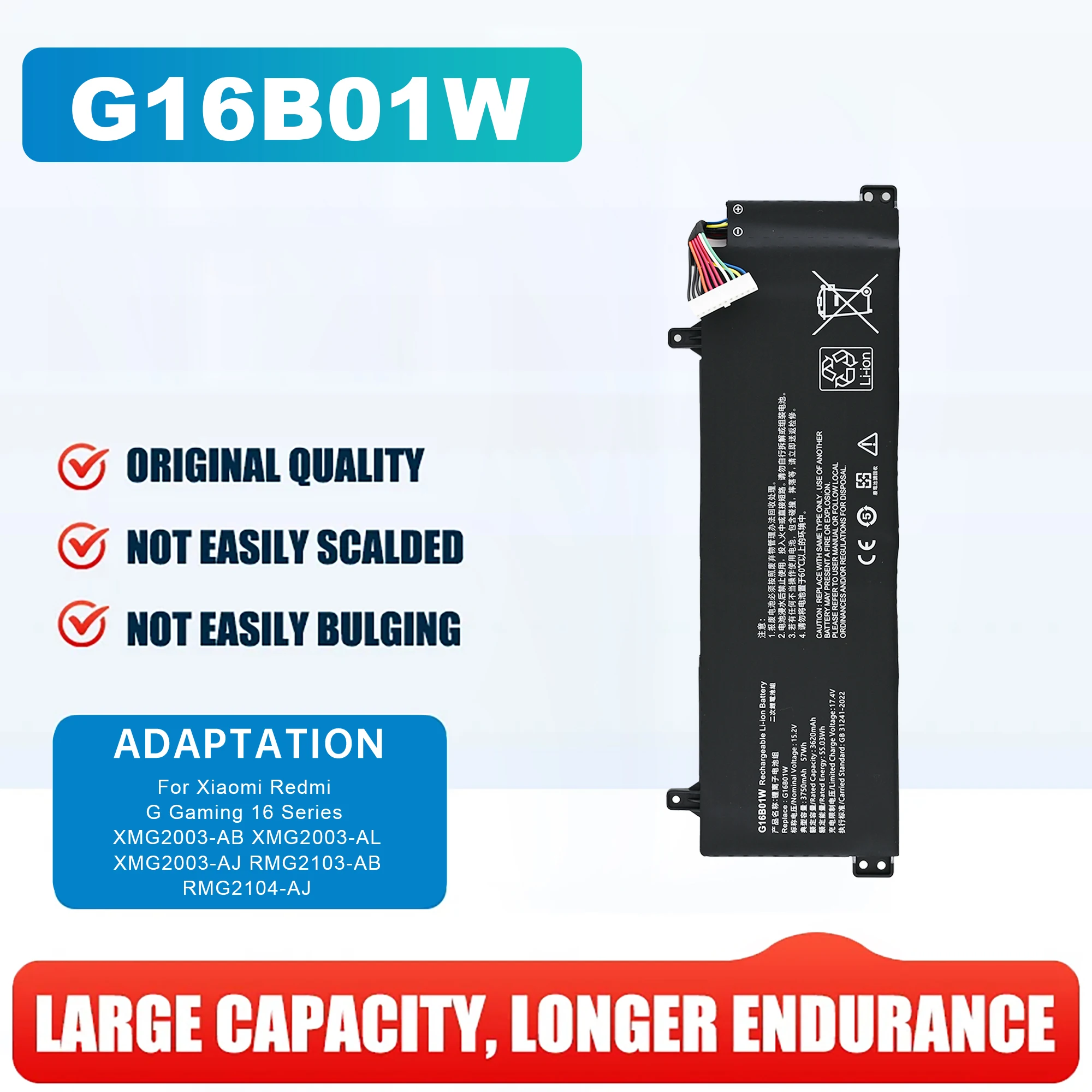 G16B01W Laptop Battery For Xiaomi Redmi G Gaming 16 Series XMG2003-AB XMG2003-AL XMG2003-AJ RMG2103-AB RMG2104-AJ 55.02Wh