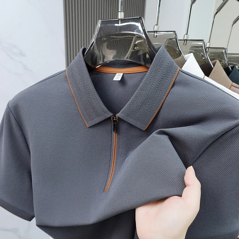 2026 Summer New Men's Solid Color Polo Shirt Quick Dry Lightweight Breathable Short Sleeve Casual Lapel Tops