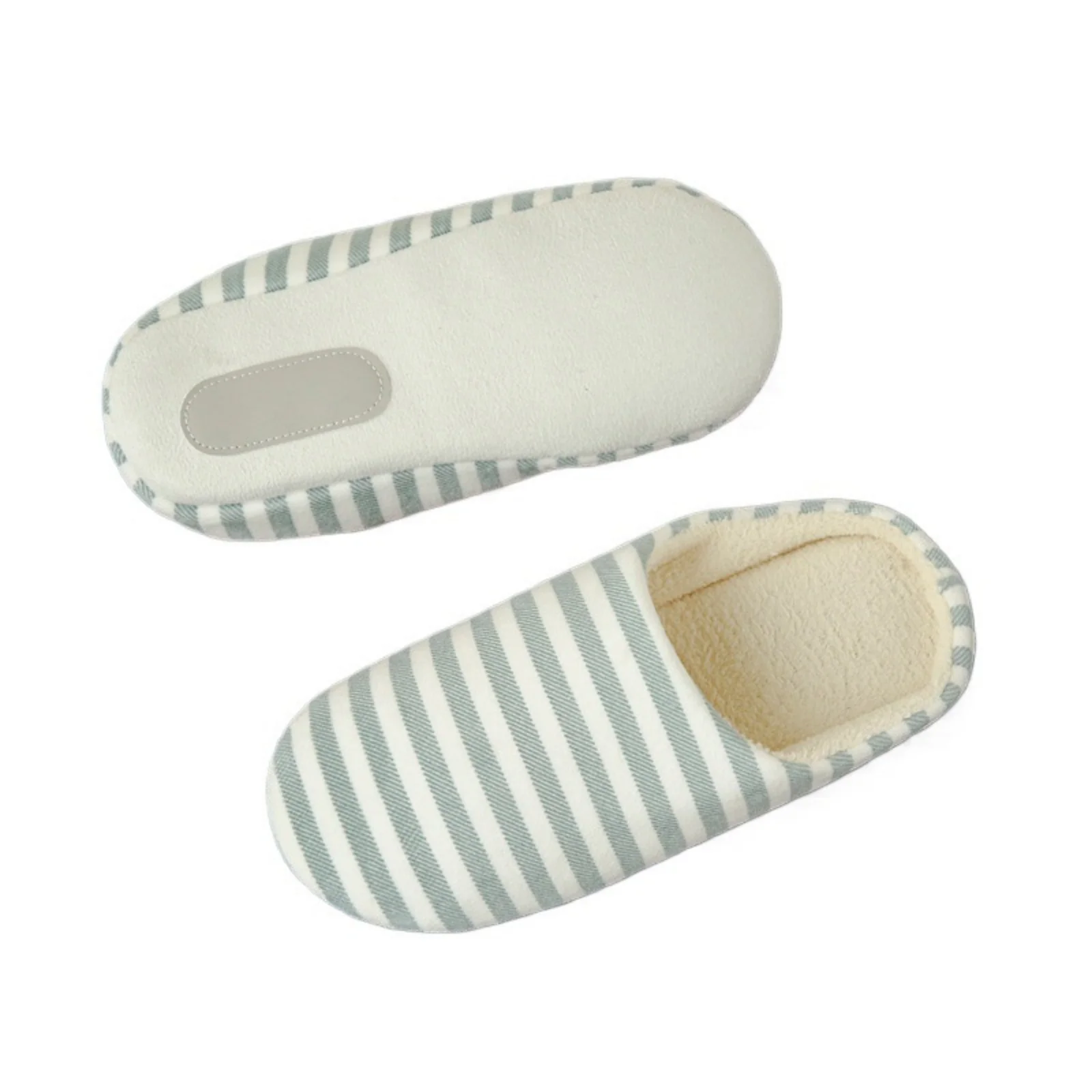 جديد النعال النساء الرجال الدافئة مخطط المنزل نعال من القطن النساء في الداخل الانزلاق على الشقق دافئ الشتاء أحذية صامتة امرأة لينة #2