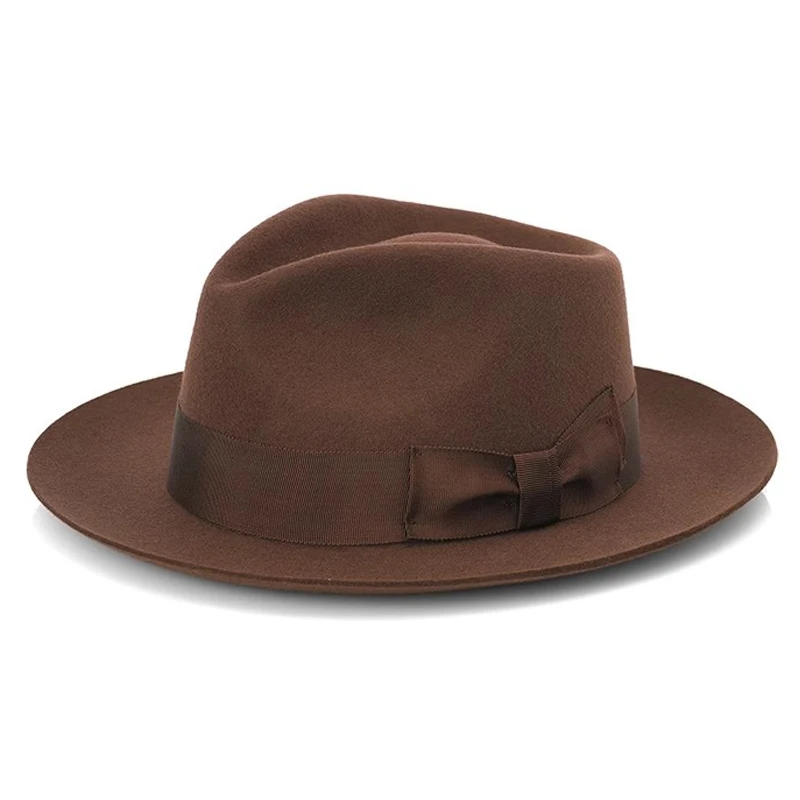 Big Head Men's Vintage Style 100% Wool Fedora Hat , Black Brown Grey Coffee Blue Color 6cm Brim Party Dress Classic Felt Hat