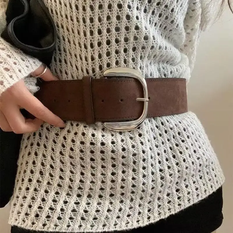 ميلارد نمط جلد الغزال حزام عريض عصري عادية دبوس مشبك حزام خمر Y2K تنوعا حزام الخريف والشتاء