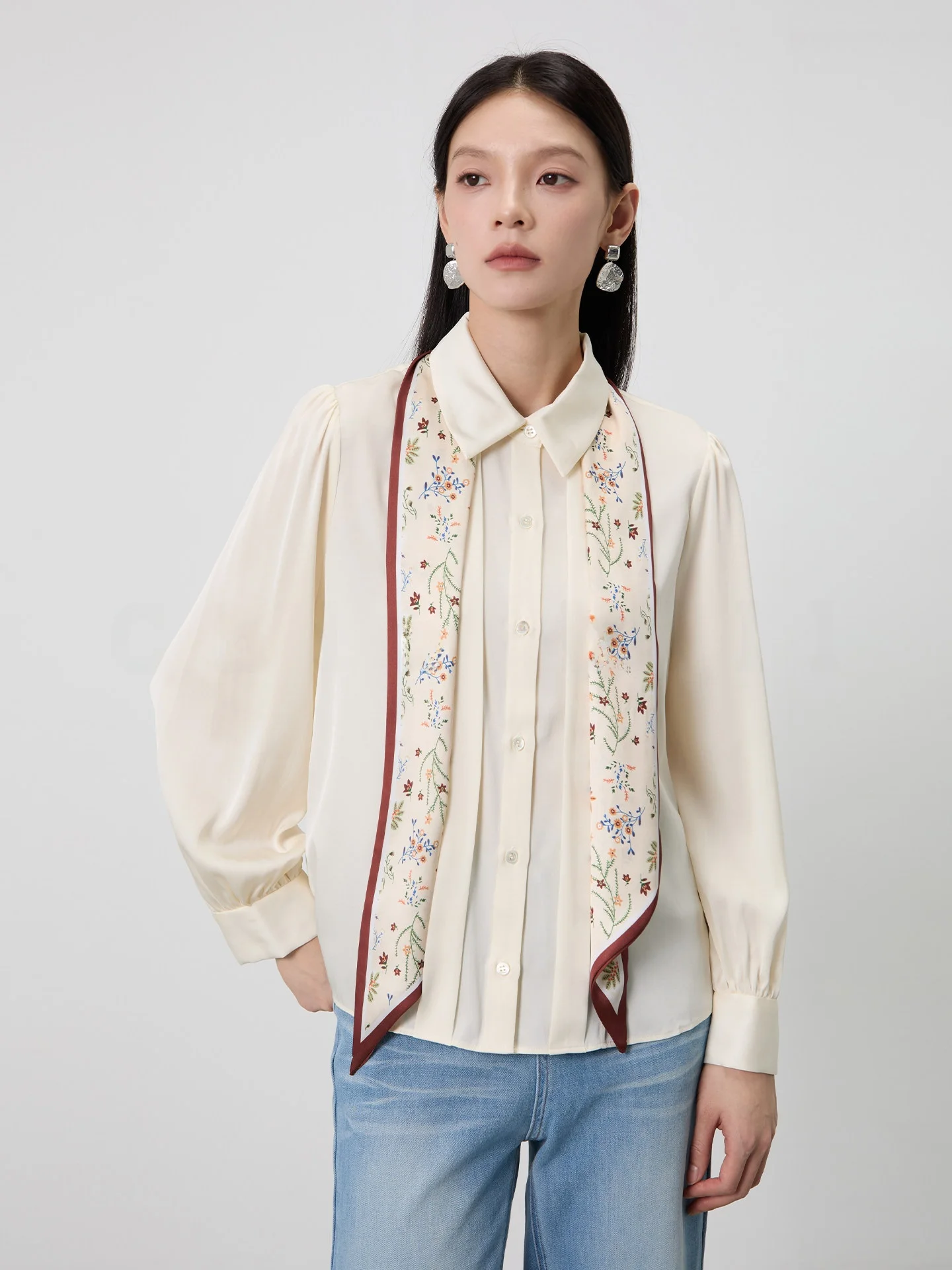 

Шелковая блузка Qingyue Home из эластичного шелка 9 момме, женская, весенняя новинка, с широким вырезом, длинными рукавами, для офиса, из шелкового шифона