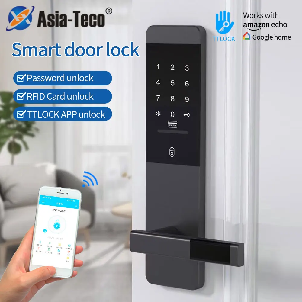 Ttlock App Bluetooth to Wifi Electronic Lock Handle Smart Home Remotely Unlock Door Lock for Hotel / Apartment / Guesthouse /B&B