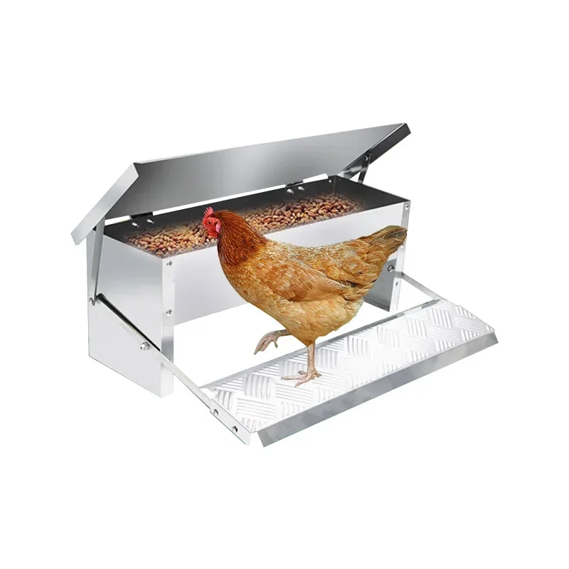 Automatic Chicken Feeder No Waste Treadle 11lb Stainless Steel Poultry Feeder with Weatherproof Lid for Chicken Pheasants Ducks