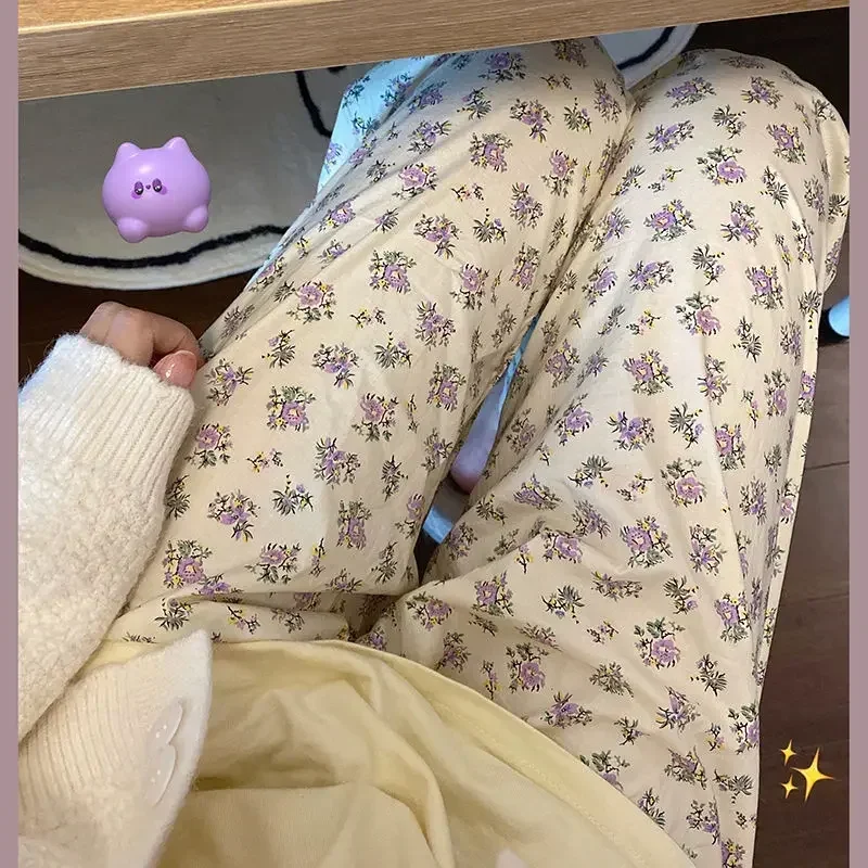 Korean Girls Cute Cartoon Printing Home Leisure Pajama Pants External Trousers Plus Size Women\'s Pants Summer Thin Sleepwear