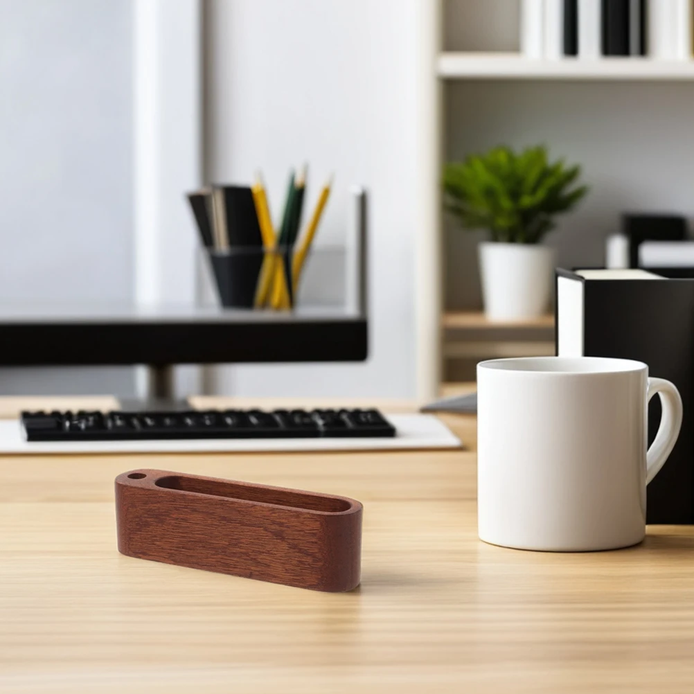 

2 Pcs Business Card Holder Solid Wood Case Pen Desk Stand Light Brown Name Office