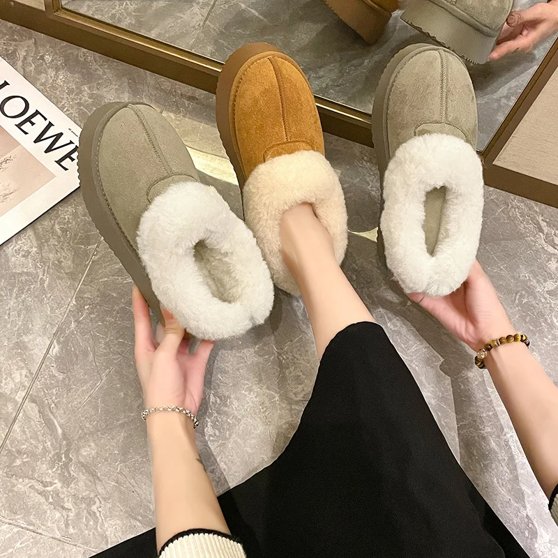

Thick-soled Height-increasing Sheepskin Integrated Warm Snow Boots for Women Winter Thickened and Lined Comfortable Cotton Shoes