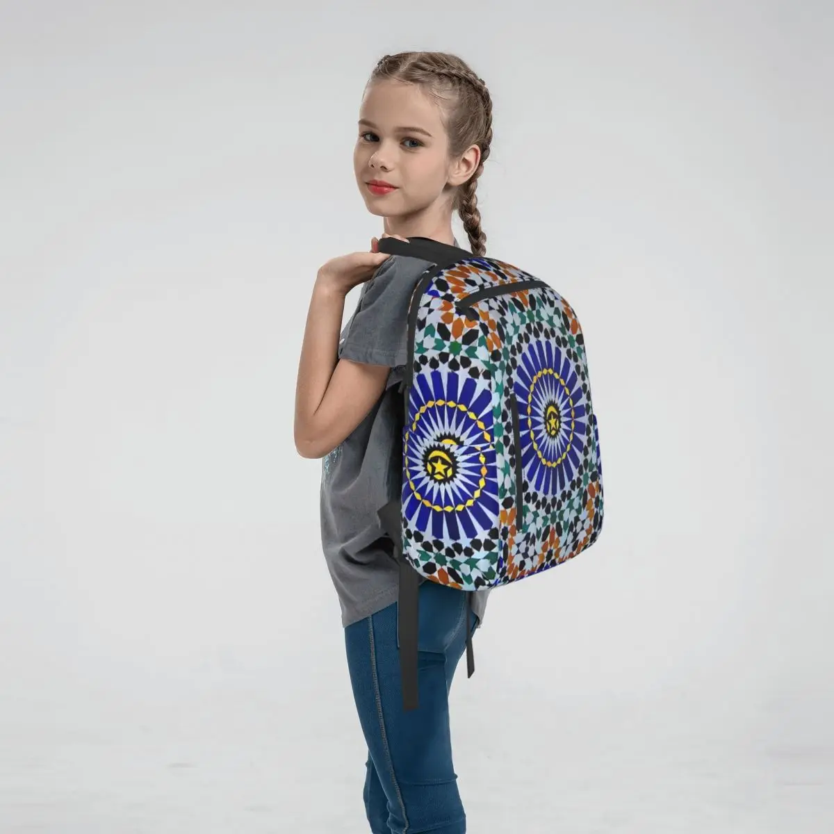 Arabic Tiles Moroccan Mosaic Backpack Daypack Boys Girls BookBag School Bag Shoulder Bags for Men Women