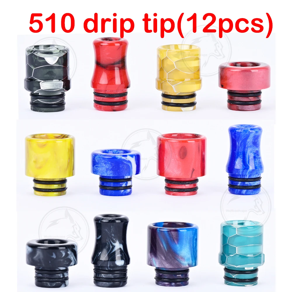 

12pcs wolfcoolvape Drip Tips 510 drip tip vape mouthpiece random color resin material tips for Vapes Tanks rda rta rda