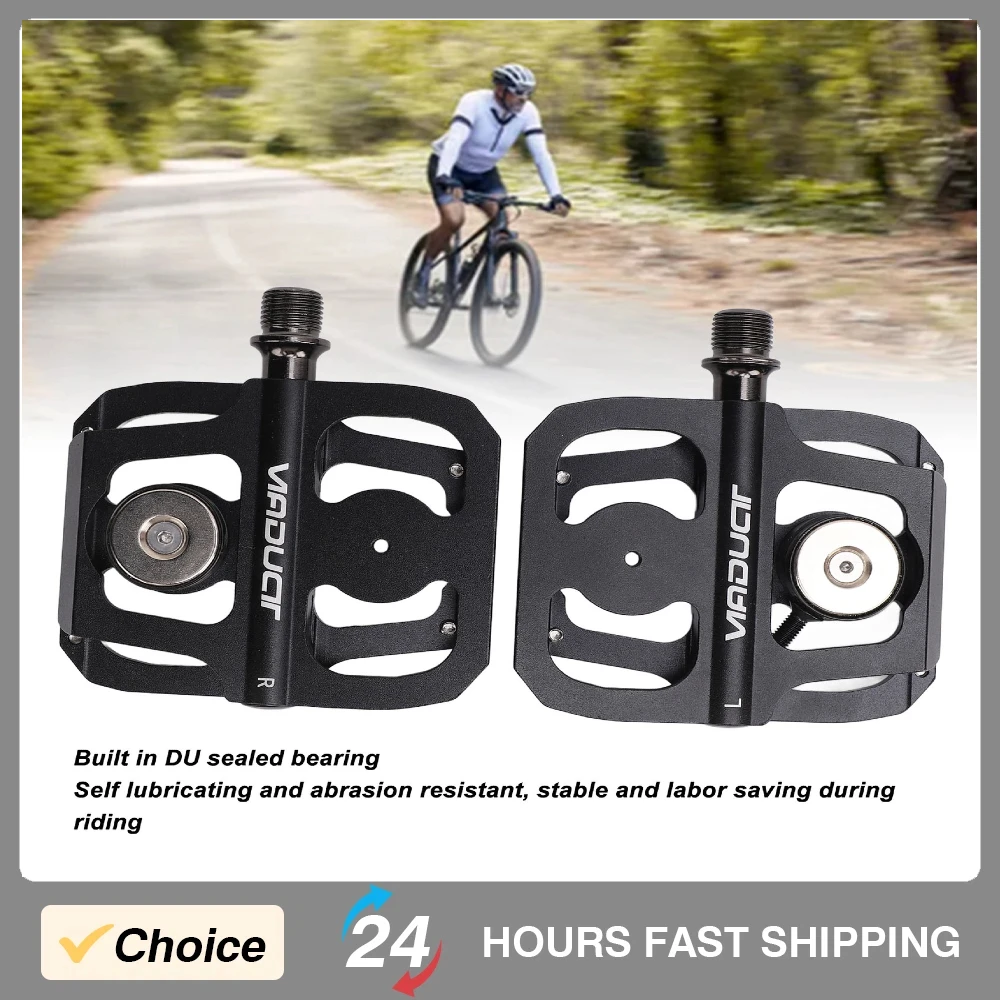 

2PCS Bike Pedals Aluminum Alloy Steel Shaft DU Sealed Bearing Anti Slip Durable Flat Platform Pedals for Road Mountain Bikes