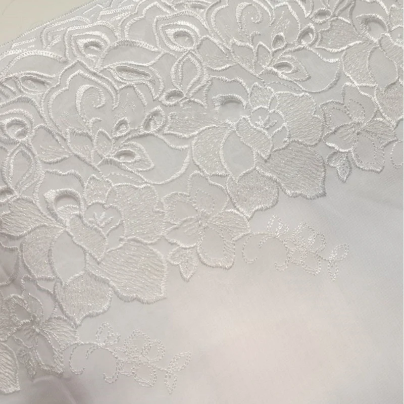 

14Yards White Tulle Flower Embroidery Lace Fabric Fancy Embroidered Lace Trim for Women Bra 21cm Wide