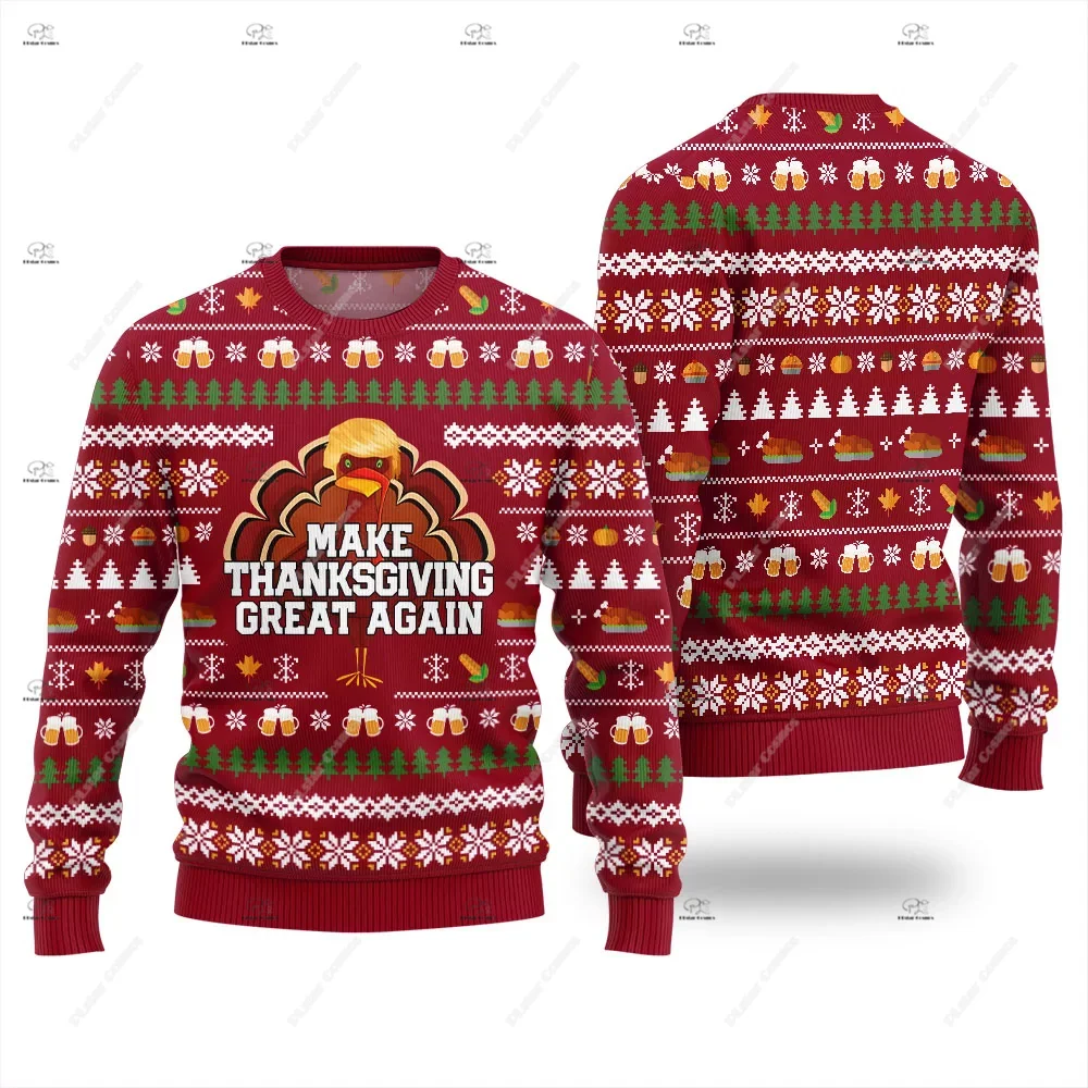 Christmas Santa Claus Pet Cat Knitted Ugly Sweater Graffiti Retro Vintage 3DPrint Pullover Harajuku Casual Funny Long Sleeves 22