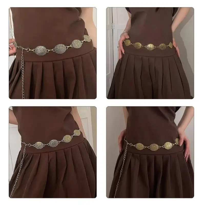 39BD Women Waist Chain Carvings Waist Chain Belly Chain For Dress Elaborate Charm