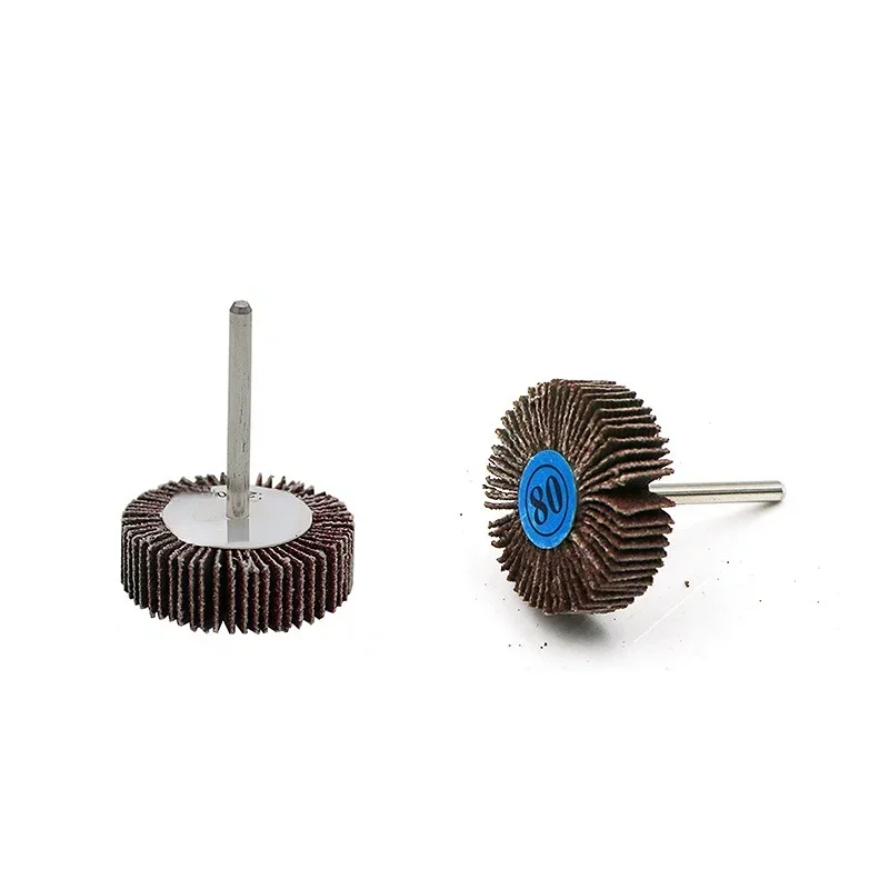 Venta caliente 80 #   Brocas de pulido de fregona de husillo de rueda de papel de arena de 3,17 mm, brocas de rueda de solapa montadas, fregona, husillo de rueda, bloque de molienda, pelado