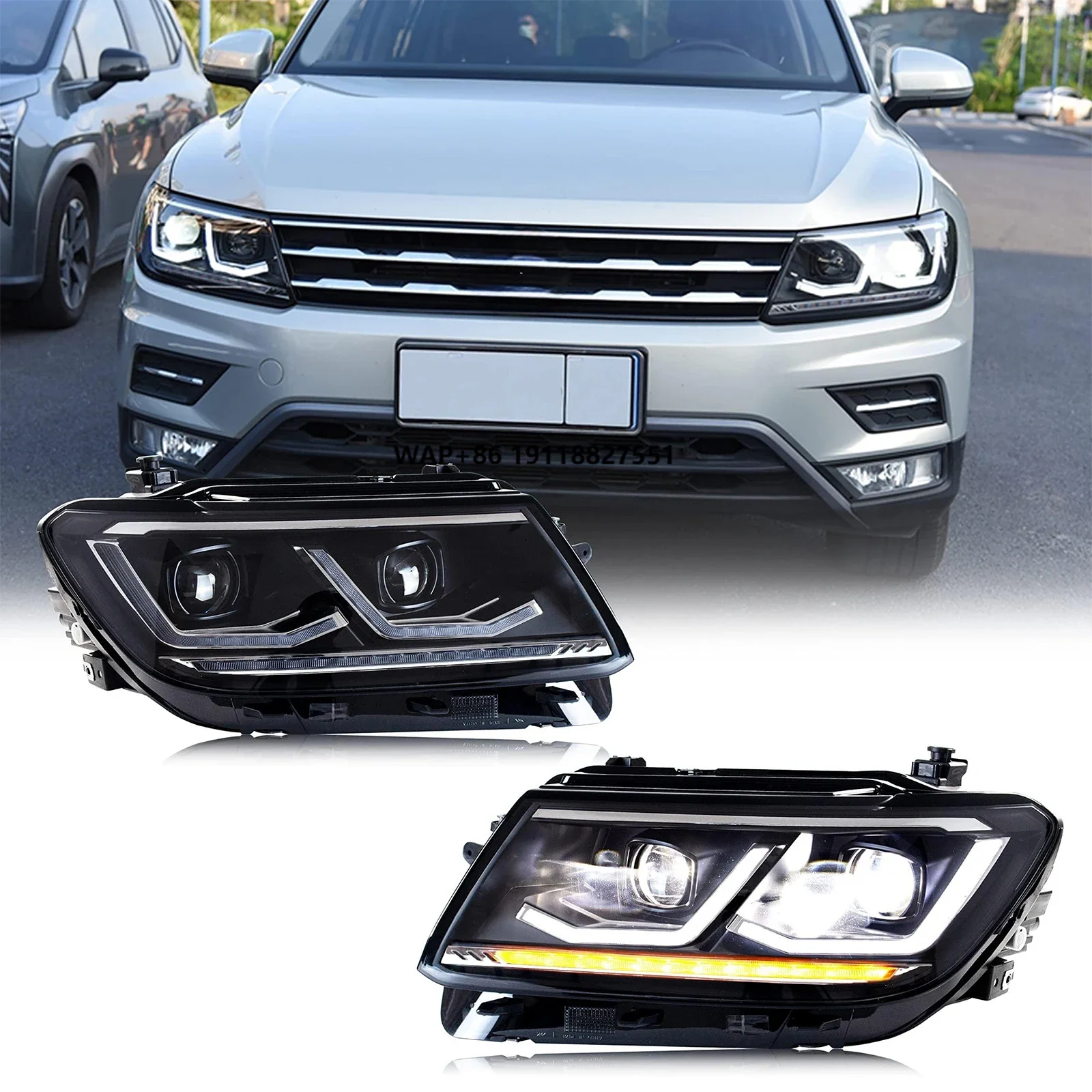 TT-ABC Factory LED Headlight for 2017-2020 VW Tiguan With Start up Animation Sequential Turn Signal Front Lamp