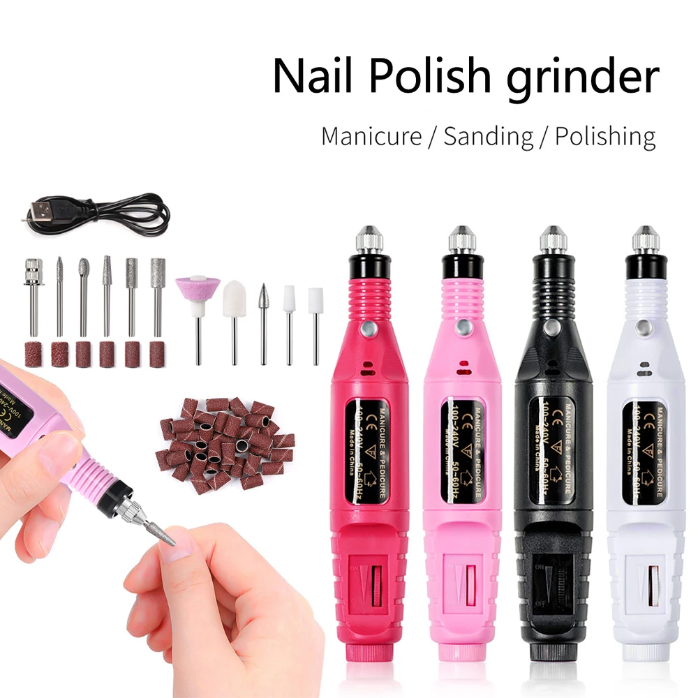 YIKOOLIN Portable Nail Sander Set Electric Nail Drill Machine Milling Cutter For Manicure Pedicure Strong Polishing Tools