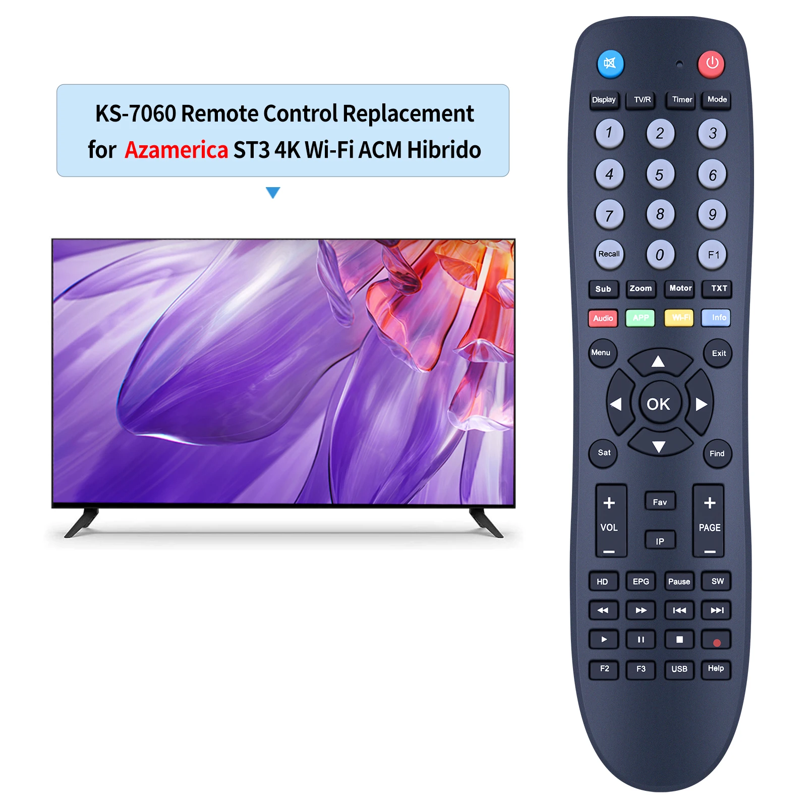 New Remote Control for Azamerica ST3 HD TV KINGSTAR KS-7060